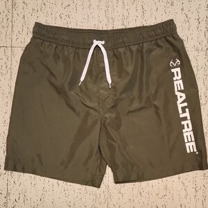 Realtree Green Spellout Logo Swim Trunk Shorts with White Logo